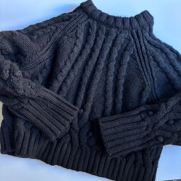 FINAL PRICE • ZARA black heavy chunky knit sweater with pom details - Picture 4 of 7